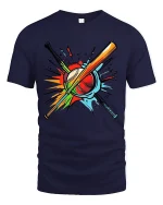 Colorful Baseball Bats Tee Vibrant Sports Graphic Tshirt - navy t-shirt on white background