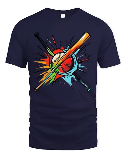 Colorful Baseball Bats Tee Vibrant Sports Graphic Tshirt - navy t-shirt on white background