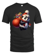 Christmas Panda Gift Carrier Tee Cute Holiday Present Tshirt - black t-shirt on white background