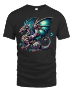 Steampunk Dragon Gear Engine Tee Fantasy Mechanical Art Tshirt - black t-shirt on white background