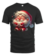 Cute Santa Kisses Tee Adorable Christmas Cartoon Holiday Tshirt - black t-shirt on white background