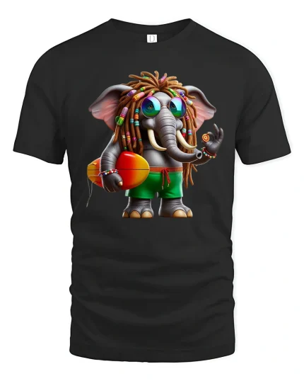 Rasta Beach Elephant Tee Cute Summer Vibes Graphic Tshirt - black t-shirt on white background