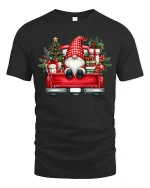 Christmas Gnome Truck Tee Festive Holiday Gifts Graphic Tshirt - black t-shirt on white background