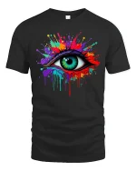 Color Splash Eye Tee Vibrant Artistic Dripping Paint Graphic Tshirt - black t-shirt on white background