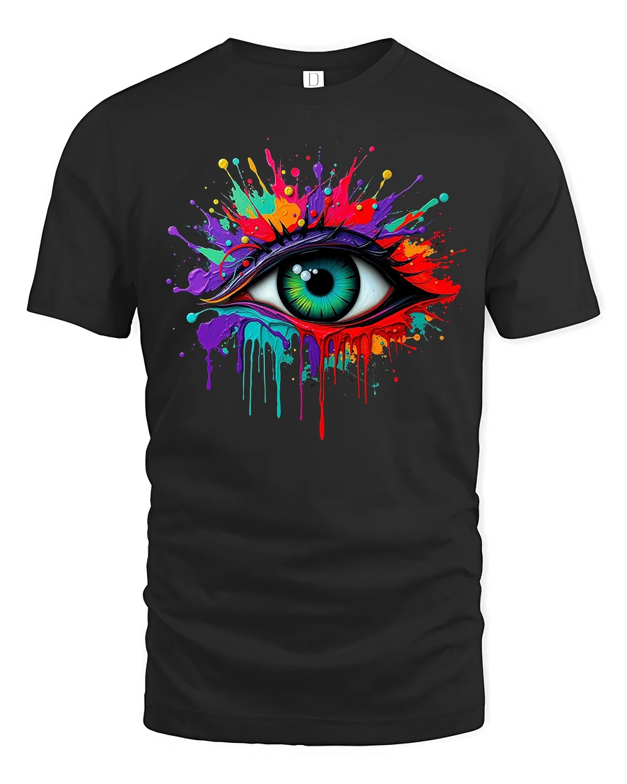 Color Splash Eye Tee Vibrant Artistic Dripping Paint Graphic Tshirt - 1 Color Splash Eye Tee Vibrant Artistic Dripping Paint Graphic Tshirt - black t-shirt on white background