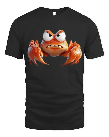 Angry Orange Crab Tee Funny Cartoon Sea Creature Graphic Tshirt - black t-shirt on white background