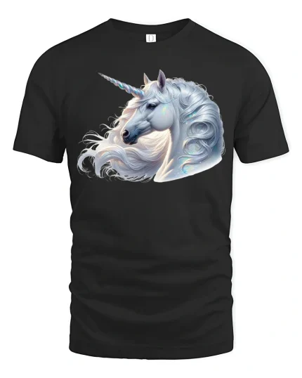 Majestic Unicorn Tee Elegant Fantasy Horse Art Graphic Tshirt - black t-shirt on white background