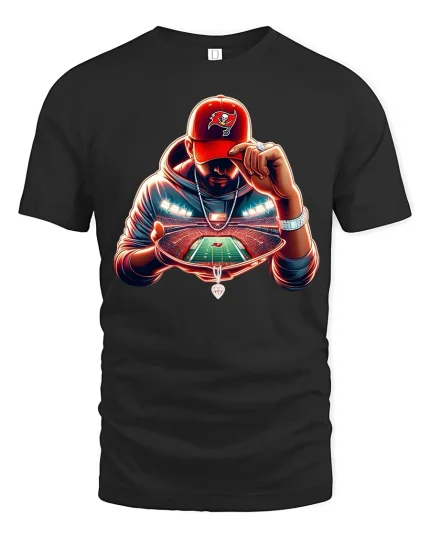 Football Fan Tee Cool Stadium Glow Hoodie Style Graphic Tshirt - black t-shirt on white background