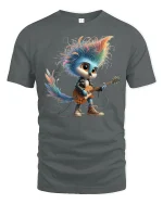 Rock Star Bird Tee Cute Colorful Guitar Playing Character Tshirt - gray t-shirt on white background