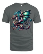Steampunk Dragon Gear Engine Tee Fantasy Mechanical Art Tshirt - gray t-shirt on white background