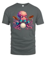 Octopus Drummer Tee Cute Music Lover Cartoon Percussion Tshirt - gray t-shirt on white background