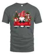 Christmas Gnome Truck Tee Festive Holiday Gifts Graphic Tshirt - gray t-shirt on white background
