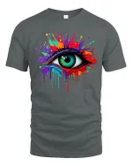 Color Splash Eye Tee Vibrant Artistic Dripping Paint Graphic Tshirt - gray t-shirt on white background