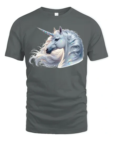 Majestic Unicorn Tee Elegant Fantasy Horse Art Graphic Tshirt - gray t-shirt on white background