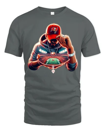 Football Fan Tee Cool Stadium Glow Hoodie Style Graphic Tshirt - gray t-shirt on white background