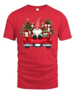 Christmas Gnome Truck Tee Festive Holiday Gifts Graphic Tshirt - red t-shirt on white background