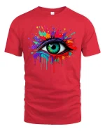 Color Splash Eye Tee Vibrant Artistic Dripping Paint Graphic Tshirt - red t-shirt on white background