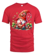Strawberry Gnome Tee Cute Ice Cream Garden Art Graphic Tshirt - red t-shirt on white background