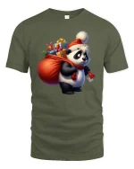 Christmas Panda Gift Carrier Tee Cute Holiday Present Tshirt - military green t-shirt on white background