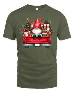 Christmas Gnome Truck Tee Festive Holiday Gifts Graphic Tshirt - military green t-shirt on white background