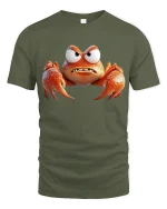 Angry Orange Crab Tee Funny Cartoon Sea Creature Graphic Tshirt - military green t-shirt on white background