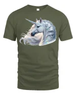 Majestic Unicorn Tee Elegant Fantasy Horse Art Graphic Tshirt - military green t-shirt on white background