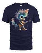 Rock Star Bird Tee Cute Colorful Guitar Playing Character Tshirt - navy t-shirt on white background