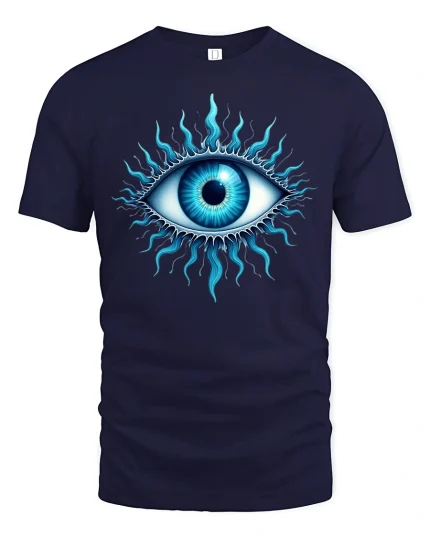 Mystic Blue Eye Tee Radiant Spiritual Vision Graphic Tshirt - navy t-shirt on white background