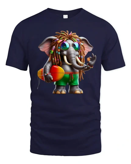 Rasta Beach Elephant Tee Cute Summer Vibes Graphic Tshirt - navy t-shirt on white background