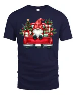 Christmas Gnome Truck Tee Festive Holiday Gifts Graphic Tshirt - navy t-shirt on white background