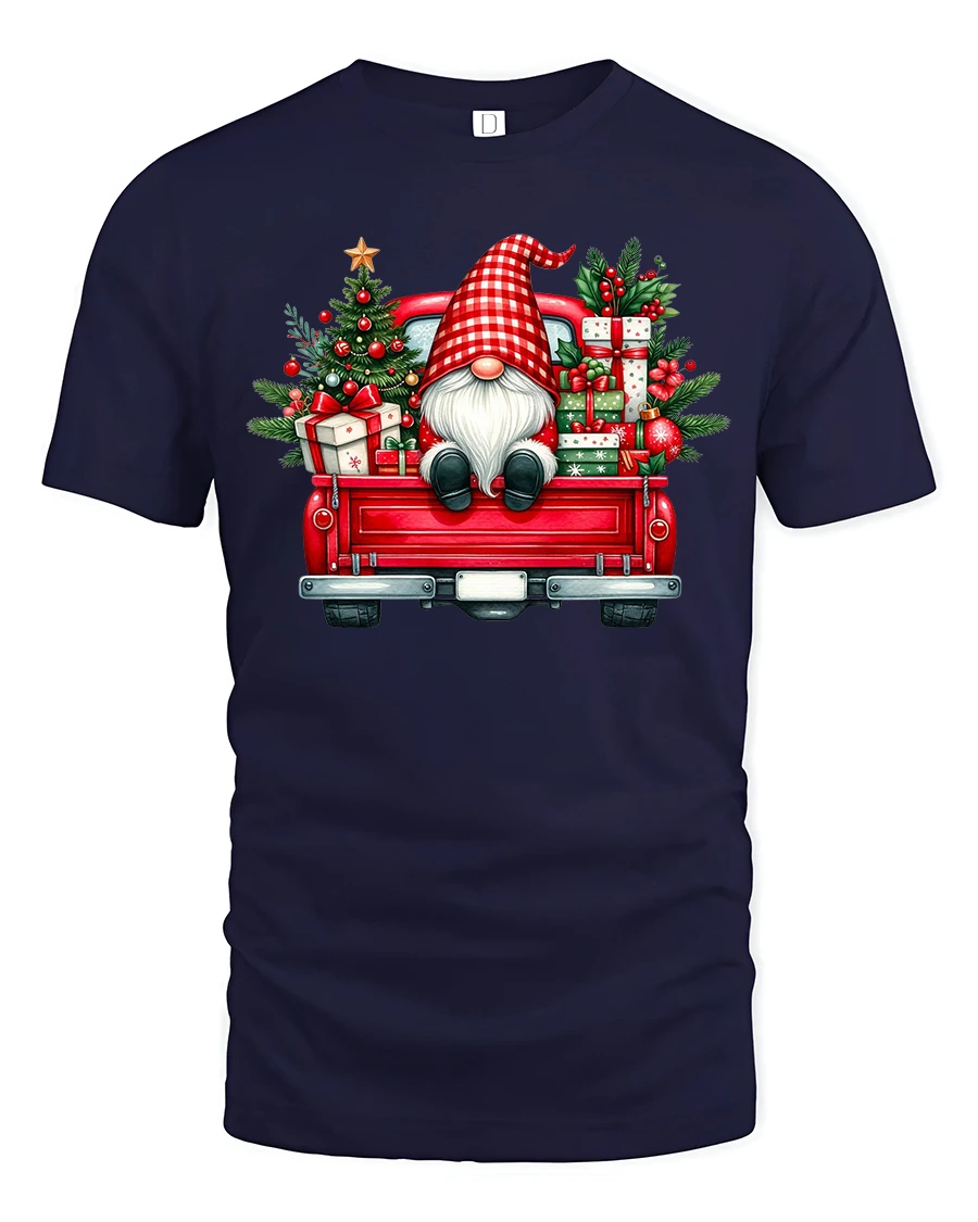Christmas Gnome Truck Tee Festive Holiday Gifts Graphic Tshirt - 1 Christmas Gnome Truck Tee Festive Holiday Gifts Graphic Tshirt - navy t-shirt on white background