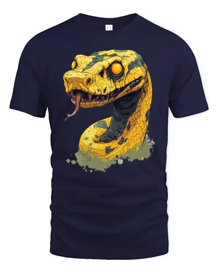 Venomous Yellow Snake Tee Bold Reptile Art Graphic Tshirt - navy t-shirt on white background