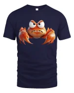 Angry Orange Crab Tee Funny Cartoon Sea Creature Graphic Tshirt - navy t-shirt on white background