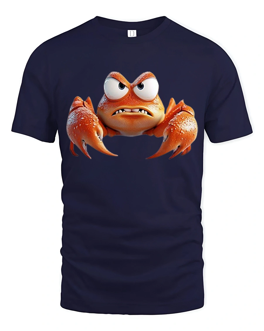 Angry Orange Crab Tee Funny Cartoon Sea Creature Graphic Tshirt - 1 Angry Orange Crab Tee Funny Cartoon Sea Creature Graphic Tshirt - navy t-shirt on white background