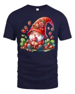 Strawberry Gnome Tee Cute Ice Cream Garden Art Graphic Tshirt - navy t-shirt on white background