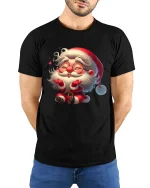 Cute Santa Kisses Tee Adorable Christmas Cartoon Holiday Tshirt - model wearing black tee with hands behind back