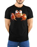 Angry Orange Crab Tee Funny Cartoon Sea Creature Graphic Tshirt - model wearing black tee with hands behind back