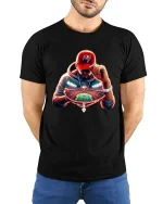 Football Fan Tee Cool Stadium Glow Hoodie Style Graphic Tshirt - model wearing black tee with hands behind back