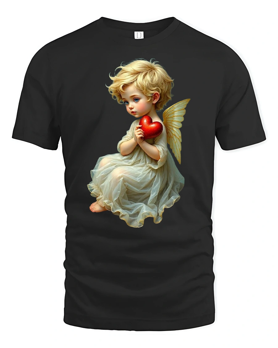 Angel Baby Holding Red Heart Heaven Love T-Shirt - 1 Angel Baby Holding Red Heart Heaven Love T-Shirt - black t-shirt on white background