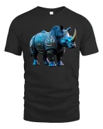Blue Rhino Armor Tribal Art Animal Spirit T-Shirt - black t-shirt on white background