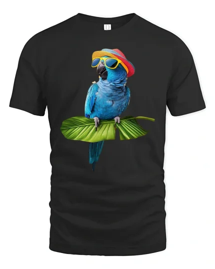 Funny Blue Parrot Summer Vibes Sunglasses T-Shirt - black t-shirt on white background
