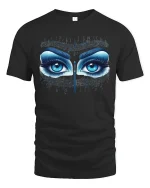 Blue Music Eyes Art Design Mysterious Beauty Tee - black t-shirt on white background