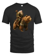 Viking Warrior Riding Bear Epic Fantasy Art T-Shirt - black t-shirt on white background