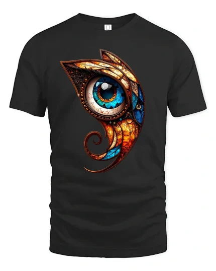 Steampunk Cat Eye Abstract Art Fantasy T-Shirt - black t-shirt on white background