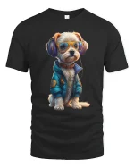 Cool DJ Dog with Headphones Funny Style T-Shirt - black t-shirt on white background