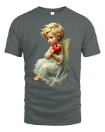 Angel Baby Holding Red Heart Heaven Love T-Shirt - gray t-shirt on white background