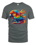 Vibrant Rainbow Parrot Color Explosion Art T-Shirt - gray t-shirt on white background