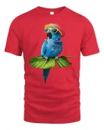 Funny Blue Parrot Summer Vibes Sunglasses T-Shirt - red t-shirt on white background