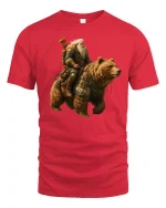 Viking Warrior Riding Bear Epic Fantasy Art T-Shirt - red t-shirt on white background