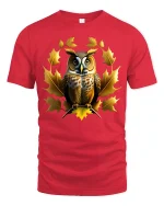 Autumn Owl with Golden Leaves Nature Art T-Shirt - red t-shirt on white background